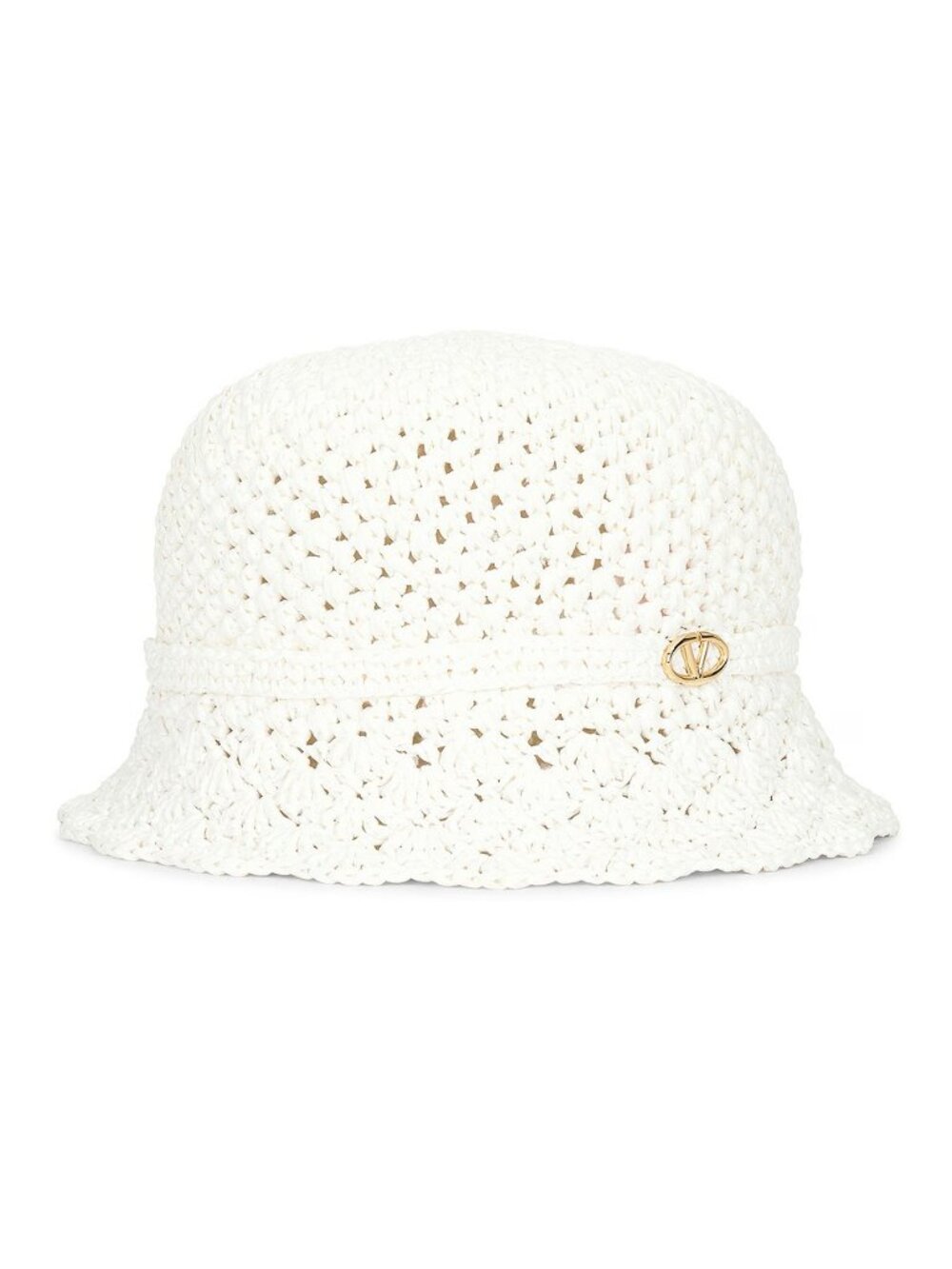 Valentino Garavani Crochet Bucket Hat in Bianco & Gold - Picture 3 of 13